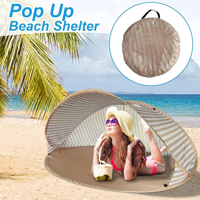 Beach Sun Shade - Portable Canopy Shelter Lightweight Outdoor Tent | UV Protection Travel Cover Compact Breathable Shelter Easy Pop-Up Shade for Family Picnics Camping Fishing Backyard Relaxatio