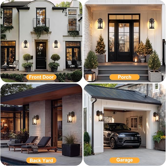 OKELI Dusk to Dawn Outdoor Lighting Porch Wall Light Fixture with E26 Waterproof Rust Resistant Exterior Lantern Lights Wall Mounted Outside Lamp for Porch Garage House(Brown)