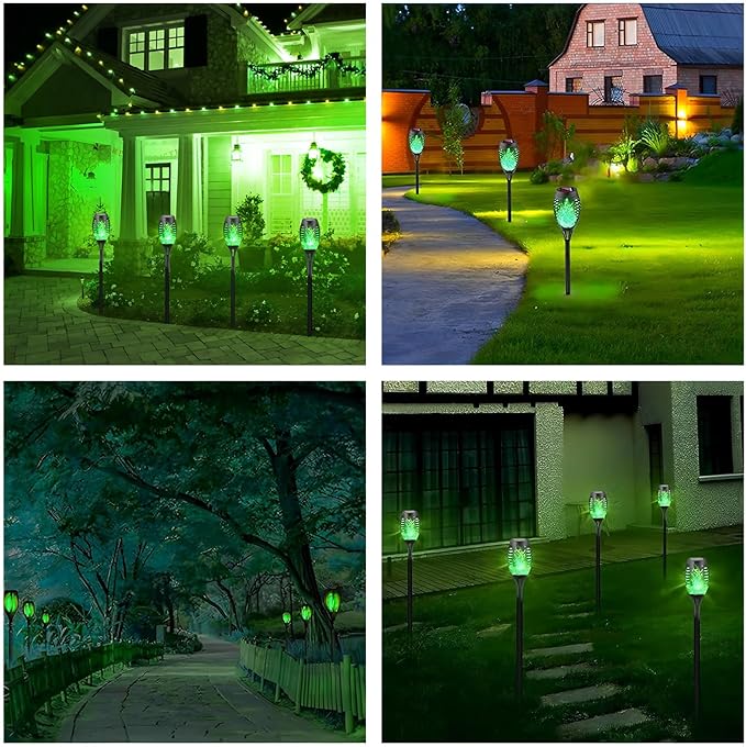 Solar Torch Light with Flickering Flame4Pack Solar Lights OutdoorWaterproof Solar Powered Yard Garden LightsSolar Flame LightTorches Lighting for Outside Patio Lawn Path Decorations (Green)