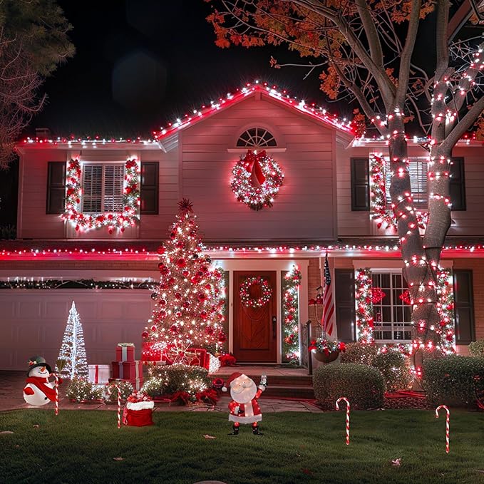 JMEXSUSS 2 Pack Solar String Lights Outdoor Waterproof Total 400 LED 151FT Solar Christmas Lights Outdoor 8 Modes Christmas Light for Outside Patio Yard Tree Decorations Red and White