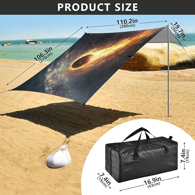 ALAZA Firing Basketball in Space Beach Tent Sun Shelter UPF50+ Protection Beach Shade Canopy w/ 4 Sandbags for Outdoor Camping Fishing Backyard Fun Picnic 10x9 ft