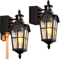 16.4 Motion Sensor Outdoor Lights with GFCI Outlet 2-Pack ORB Outdoor Porch Light with Water Ripple Glass 4-Modes Waterproof and Anti-Rust Dusk to Dawn Outdoor Lighting for Garage Patio