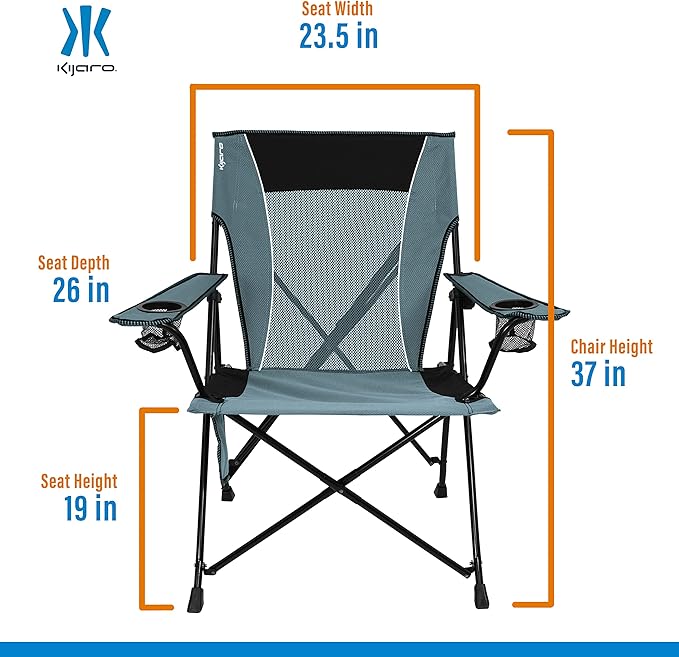Kijaro Portable Camping Chairs - Enjoy the Outdoors with a Versatile Folding Sports Chair for Outdoor &amp Lawn - Dual Lock Feature Locks Position – Hallet Peak Gray