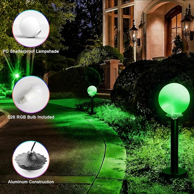 Lightdot 23'' Globe Outdoor Lamp Post Light RGBW IP65 Waterproof Yard Lamp Post for Outside Black Post Light Fixtures for Garden Patio Driveway(Bulb Included)-2Pack
