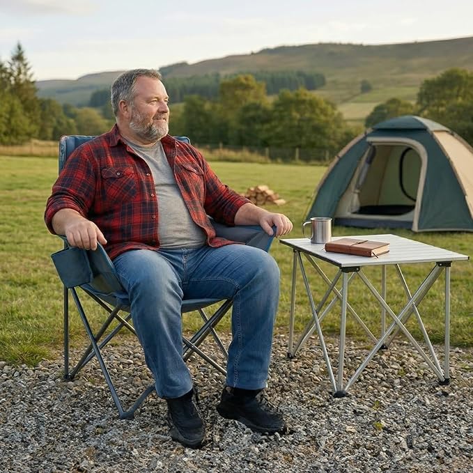 Portal 32 Oversized Camping Chair Foldable Heavy Duty 350 lb Padded Ergonomic Seat for Big &amp Tall Adults Pinch-Free Extra Wide Design Featuring Cup Holder &amp Carry Bag for Fishing Lawn &amp