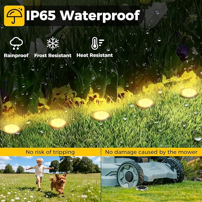 16 Pack Solar Ground Lights Outdoor 8 LED Mini Flat Solar Disk Lights IP65 Waterproof Anti-Rust Disc Light Landscape Lighting for Garden Pathway Yard Walkway Driveway LawnWarm White