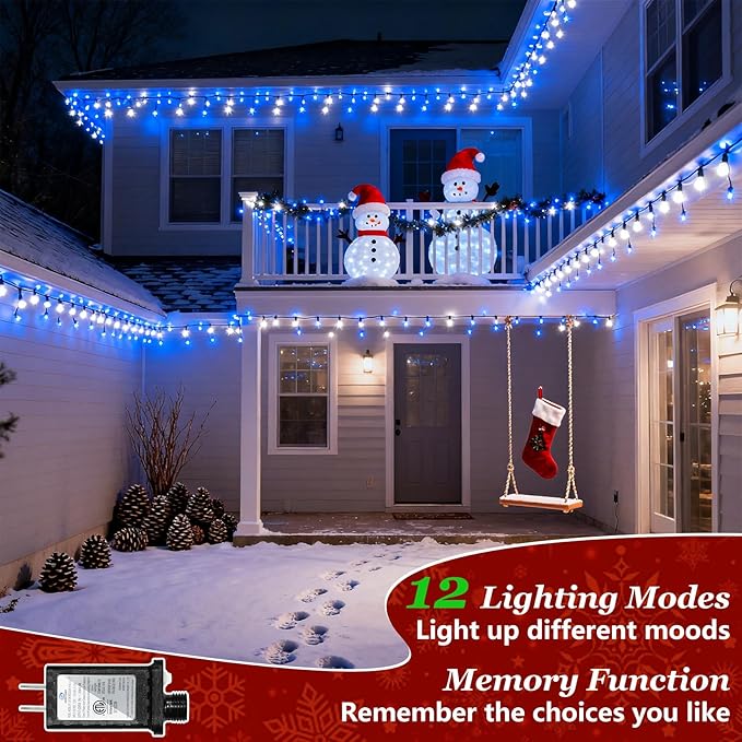 750 LED 240FT Christmas String Lights Outdoor with 12 Lighting Modes Green Wire Christmas Lights with Timer &amp Dimmable Waterproof Plug in Fairy Lights for Room Party Home Patio Xmas Blue &amp