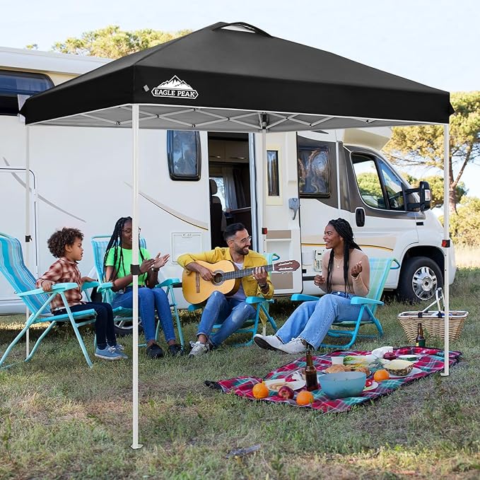 EAGLE PEAK Pop Up Canopy Tent with Wheeled Carry Bag 8 Stakes 4 Ropes Easy Set Up Tent Canopy 8x8 ft Black