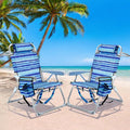 GVDV Backpack Beach Chairs for Adults 2 Pack Portable Lay Flat Folding Chair with Cup Holder and Towel Bars 4-Position Adjustable Reclining Chair for Beach Camp Outdoor Blue and White Stripes