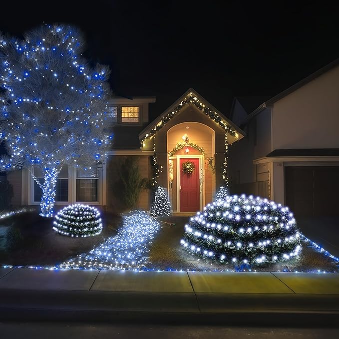 BlcTec Christmas Net Lights 360 LED 9.8ft x 6.6ft Outdoor Christmas Lights with 8 Modes Timer Connectable Waterproof for Trees Bushes Shrubs Yard Outdoor Decorations Cool White
