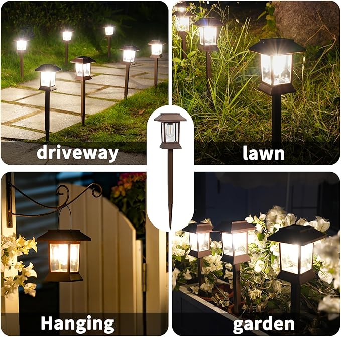 6Pack Solar Pathway Lights Outdoor Waterproof IP65 Brown Solar Lights Outdoor with Hook Upgraded 1000mAH Battery Up to 12Hrs Auto On/Off Garden Decor for Yard Driveway Walkway (Bulb)