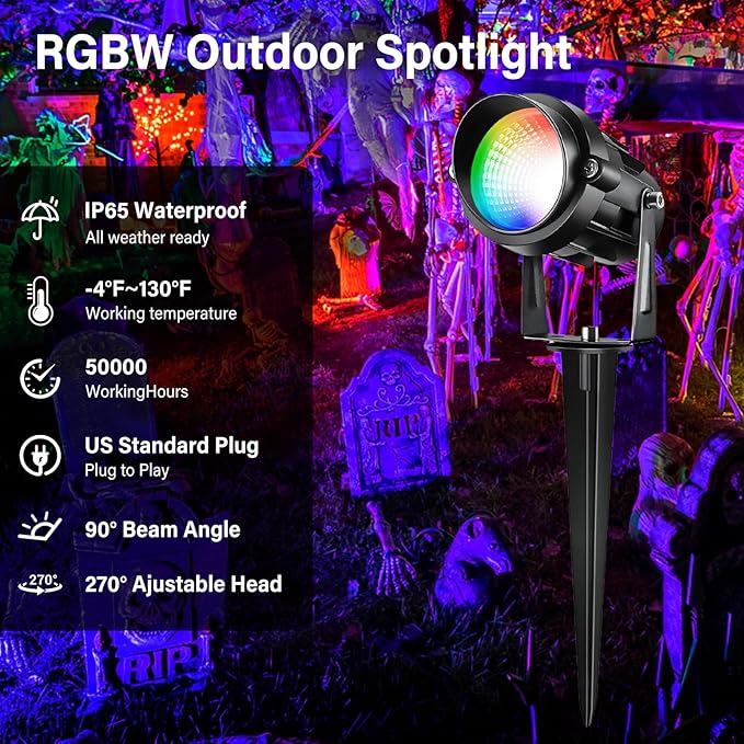 Halloween Christmas Spotlight Outdoor Color Changing Landscape Spotlights12W RGBW LED Outdoor Spot Lights for Yard Garden DecorWaterproof 110V Plug in Landscape Lighting with Remote8 Packs
