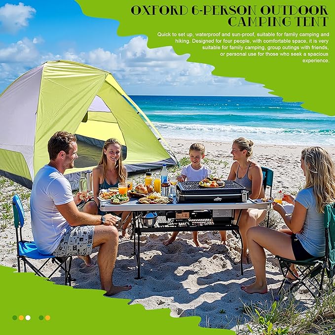 Dome Camping Tents for 6 Person Camping Tents Family Camping Tent Outdoor Easy Setup Waterproof Windproof 210D Oxford Fabric Ground Cloth (Green -6 People)