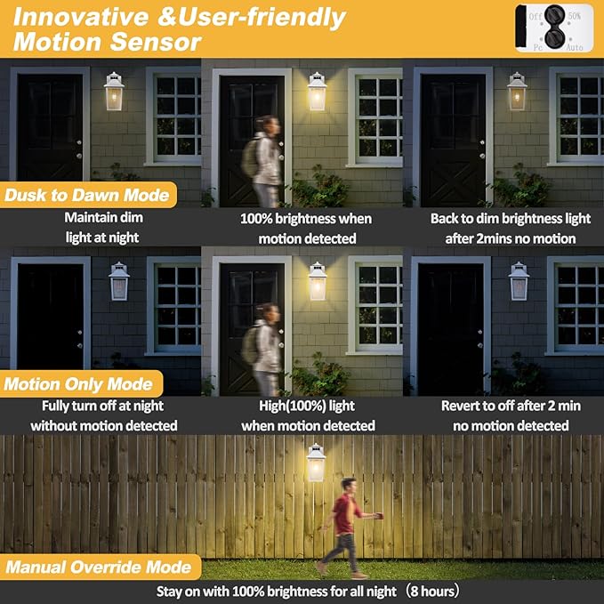 White Motion Sensor Outdoor Wall Light - Dusk to Dawn Outdoor Wall Lighting Waterproof Exterior Light Fixture Modern Porch Light Outside Wall Mount for House Patio Garage Anti-Rust