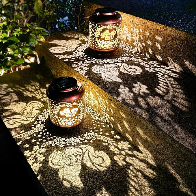 Squirrel Solar Lanterns Outdoor Waterproof Hanging Solar Lights Squirrel Gifts for Women Men Metal Decorative LED Lanterns for YardPatioLawnTabletopPathwayLandscapeGarden Decor