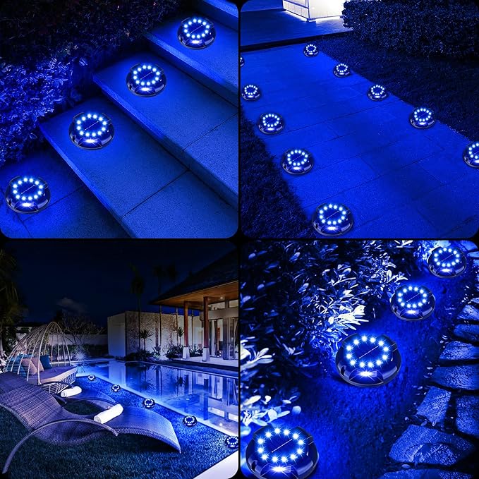 Solar Pathway Lights Outdoor 12 Packs Bright Blue 16 LEDs Solar Ground Lights Walkway Lights with Side Light Waterproof Solar Deck Light for Yard Walkway Garden Poolside Driveway Decorations