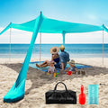Beach Tent Sun Shelter UPF50+ 10x10 FT Family Beach Shade Canopy with 4 Aluminum Poles Beach Blanket Carrying Bag and Sand Shovel Outdoor Pop Up Tent for Beach Camping Trips