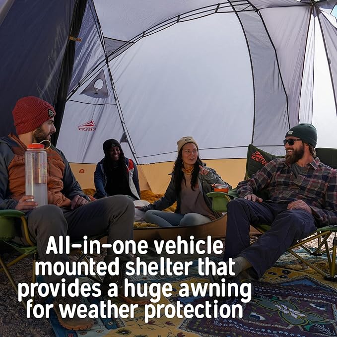Kelty Caboose 4P Tent and Vehicle Awning Shelter Universal Attachment for Vans Trucks SUVs Standing Height Door Massive Vestibule Fully Freestanding Designed in Sunny Colorado (2023)
