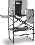 Tall Directors Chair 30 Seat Height Bar Height Folding Chair with Side Table Foldable Camping Chair with Side Pocket for Makeup Artist Sports Event Supports 400LBS - Black/Gray