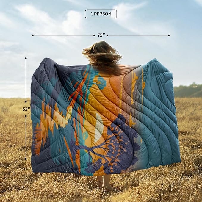 zzlamb Camping Blanket for Cold WeatherOutdoor Puffy Blanket Portable Down AlternativeWindproof Warm Cloak with SnapsCozy Quilt Backpacking Picnic RV Travel Plane Car Hammock Beach Climbing