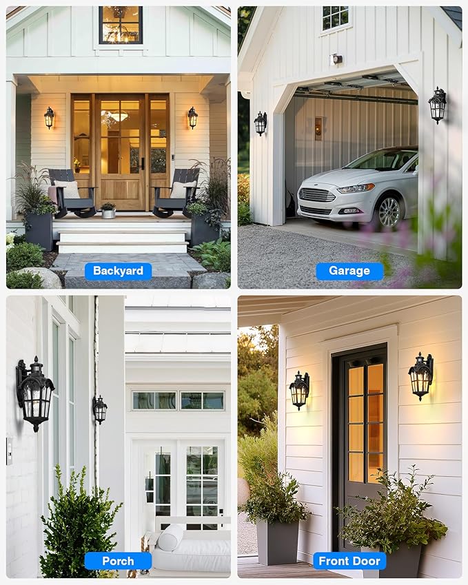 VIANIS Porch Lights Outdoor Motion Sensor Black Dusk to Dawn Outdoor Garage Lighting Fixtures Aluminum Waterproof Outside Sconce Lights with Ripple Glass Coach Light Wall Mount for House Doorway