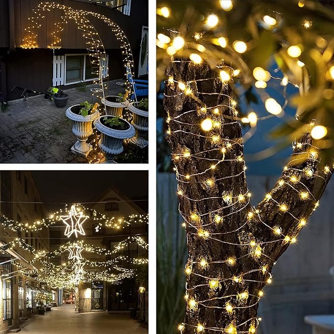 4-Pack Solar String Lights for Outside Total 400LED Solar Fairy Lights Waterproof Outdoor Twinkle Lights Copper Wire 8 Modes Solar Outdoor Lights for Xmas Tree Garden Party Wedding Decor(Warm White)
