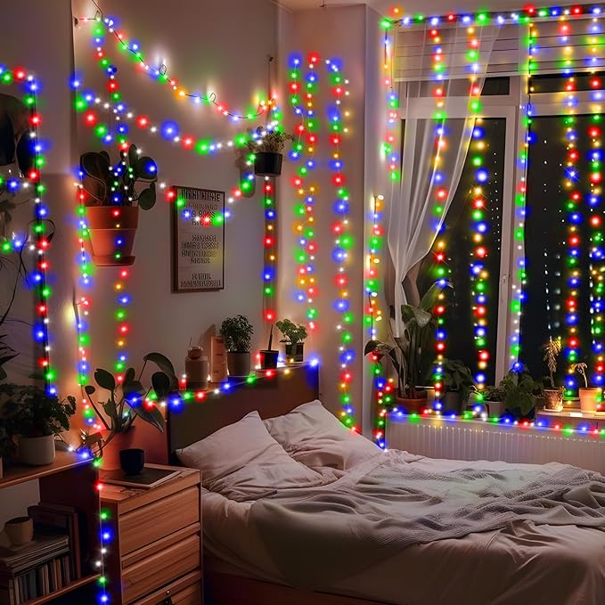 SAUIRS 197FT 500 LED Christmas Lights Outdoor String Lights with 8 Modes Timer Waterproof Fairy Light Plug in for Outside Indoor Party Xmas Palm Tree Yard Wedding Decorations(Multicolor)
