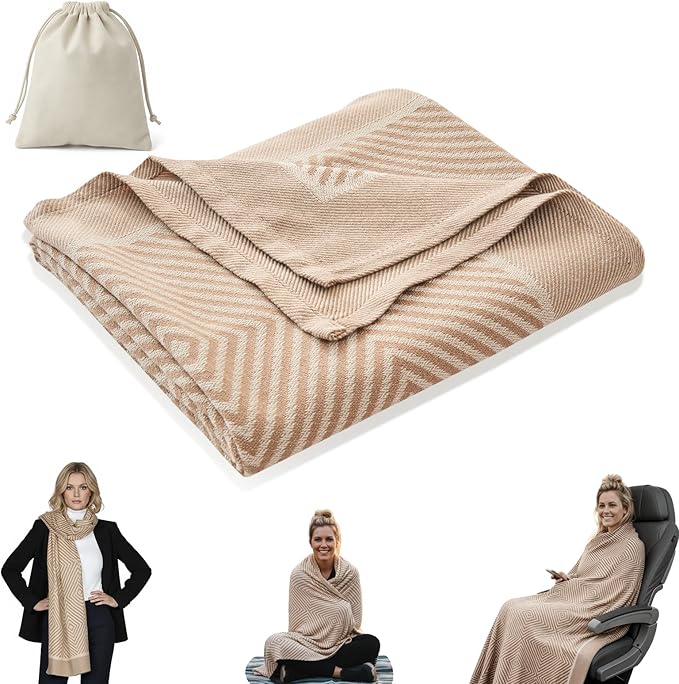 Travel Blanket Airplane - Ultra Soft &amp Lightweight Knit Design Compact Airplane Blanket53x72 InchStylish Travel Shawl Wraps for FlightsOfficeHome UseTravel Essentials &amp Gifts