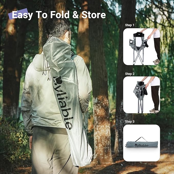 Camping Chairs Lawn Portable Foldable Camp Folding Lightweight Chair for Adults with Drink Holder and Cooler Pouch Outdoor for Camping Lawn Sports Picnic Music Festival Gray Black