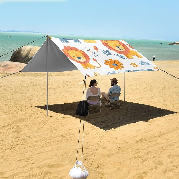 Lion and Elephant Kids Camping Sun Shelter Beach Tent Portable Beach Sun Shade Outdoor Canopy for Camping Trips Fishing Picnic