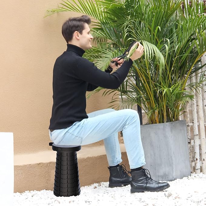 ALEVMOOM Collapsible Stool with Cushion Portable Telescoping More Sturdy Load Capacity 200kg Retractable Adjustable Camping Folding Stool for Outdoor Hiking BBQ Climb
