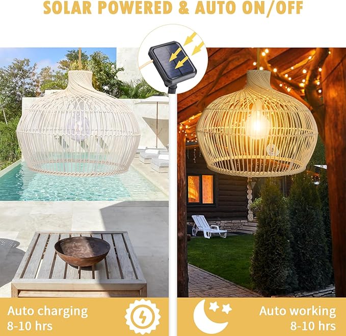 Outdoor Chandelier Solar Pendant Light Outdoor Hanging Light Lantern Solar Chandelier Lights with Remote Dimmable for Porch Patio Gazebo Garden Yard Decoration White