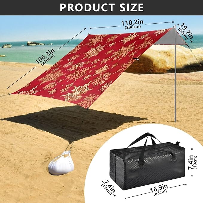 Christmas SnowflakeCamping Sun Shelters 9.2 x 10.5 FT Beach Canopy Tent Sun Shade with Carrying Bag for Camping Trips Fishing Backyard Fun or Picnics 21341764