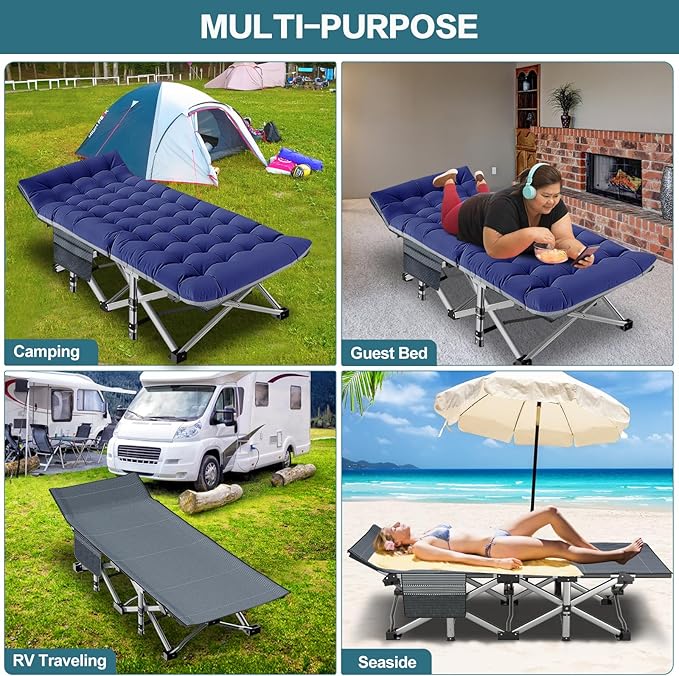 NAIZEA Oversized XXL Folding Camping Cot for Adults Heavy Duty Outdoor Bed with Carry Bag Portable Sleeping Bed for Outdoor Travel Camp Beach Vacation