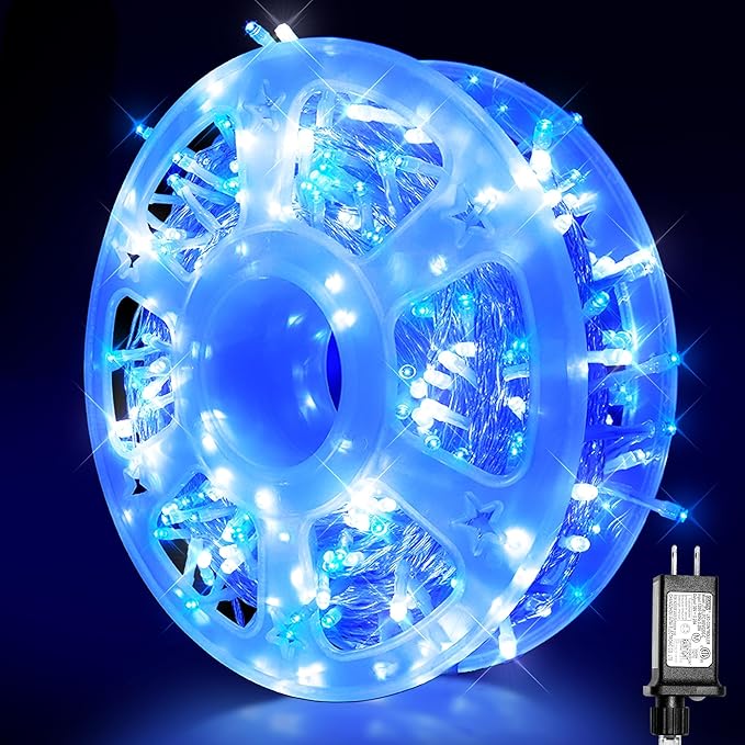 Led String Lights 500LED 165 ft Indoor/Outdoor Fairy String Lights 30V 8 Modes Christmas Lights for Home Christmas Tree Wedding Party RoomWall Decoration Indoor&ampOutdoor(Blue+White)