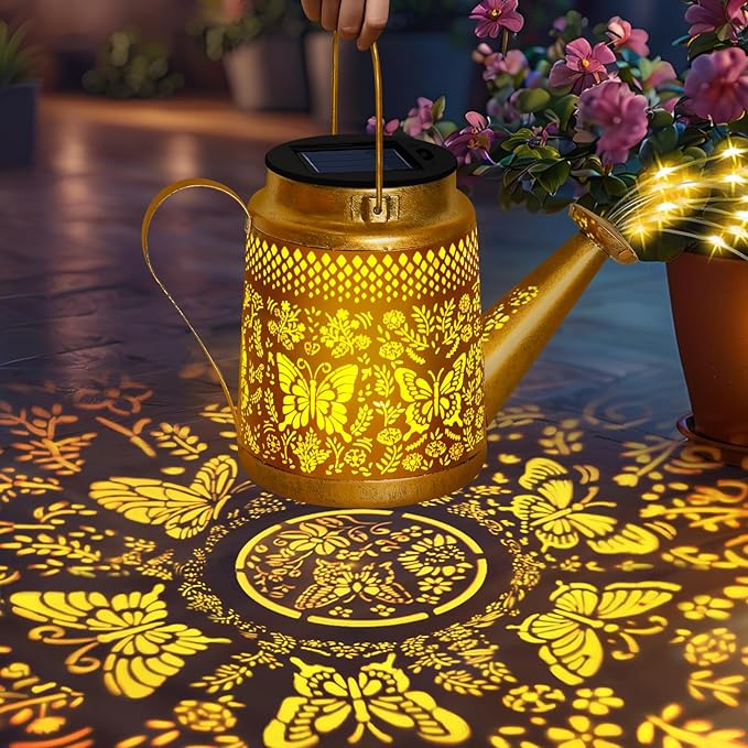 Butterfly Solar Watering Can Lights Outdoor Waterproof Garden Lanterns with Shepherd Hook Solar Garden Decor for Yard Outdoor Landscape Pathway Gift for Women Mom GrandmaChristmas Gifts 2 Pack