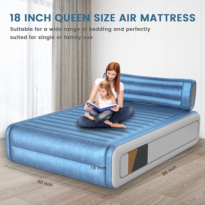 Queen Air Mattress with Built-in Pump 18'' Raised Self Inflatable Mattress Portable Flocked Top Blow up Air Bed Quick Inflation &amp Deflation Inflatable Mattress for Home Guests &amp Camping 7