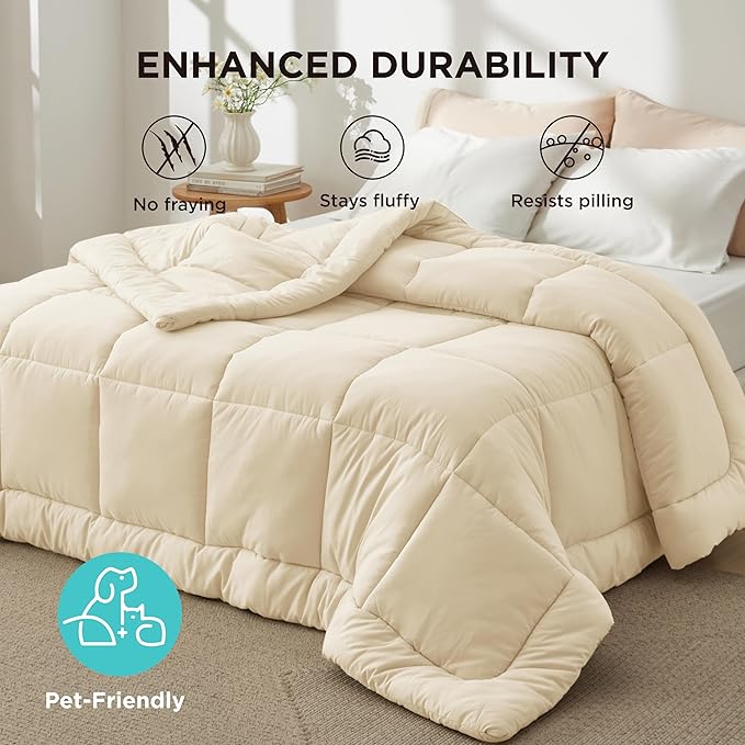 Bedsure Comforter Duvet Insert - Quilted Comforters Twin XL Size All Season Duvet Down Alternative Bedding Comforter with TabsGifts for Women/MenCreamTwin XL 92 x 68 Inches