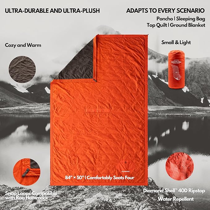 KAMMOK Field Blanket - Microfleece Water Resistant Portable Durable Indoor/Outdoor Camp Blanket (84 in × 50 in) - Midnight Blue