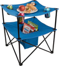 Wakeman Folding Camping Table - Small Folding Table Portable Outdoor Lightweight Tabletop with 4 Cupholders Food Basket and Travel Bag for Camp Beach or Tailgating Essentials Outdoors (Blue)