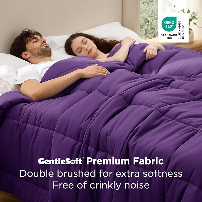 Bedsure Comforter Duvet Insert - Quilted Comforters Oversized King All Season Duvet GentleSoft Down Alternative Bedding Blanket with 8 Tabs Gifts for Women/Men Purple Oversized King 116x98 Inch