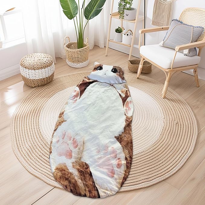 Cat Sleeping Bag Cat Shaped Plush Sleeping Bag for Human Large Cats Envelopes Sleepings Bags Washable Warm Blanket for Adult Camping Travel Sleepovers Home Office
