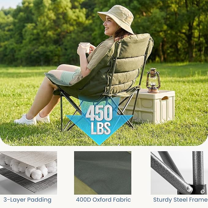 DUMOS Oversized Camping Chair for Adults - 450lbs Heavy Duty Folding Chair with Cup Holder &amp Side Pockets Portable Chair for Camping Fishing Hiking Picnic