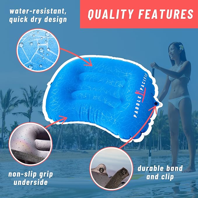 Inflatable SUP Paddle Board Pillow - Waterproof Self Inflatable Compact Travel Pillow - Also Great for Camping Airplanes Hammocks &amp More - Adjustable Neck Support with Built in Anti-Slip Straps
