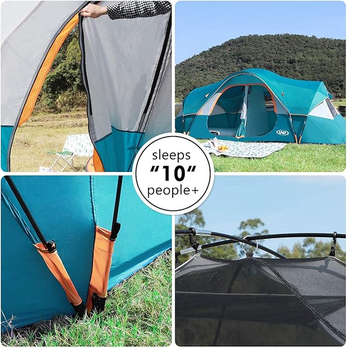 UNP Camping Tent 10-Person-Family Tents Parties Music Festival Tent Big Easy Up 5 Large Mesh Windows Double Layer 2 Room Waterproof Weather Resistant 18ft x 9ft x78in
