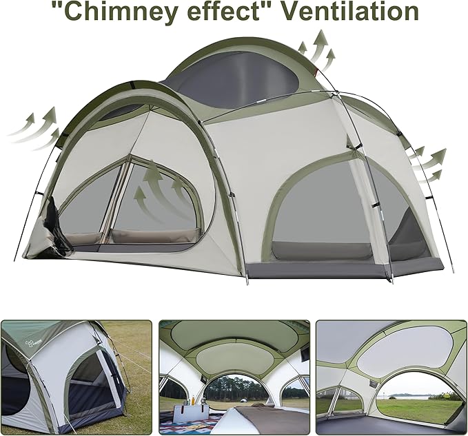 Vidalido 3-4 Person Camping Tent with 2 Large Mesh Door 4 Mesh Window Family Tents Double Layer Waterproof Portable Easy Setup Camp Tent Canvas Dome Tents for Camping Outdoor Hiking and Backpacking