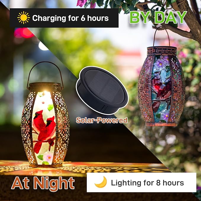 Cardinal Outdoor Solar Lanterns Waterproof 13.8 Large Hanging Solar Lantern Decorative Cardinals Solars Lights for Outside Yard Table Patio Garden Pathway Lawn Cardinal Gifts