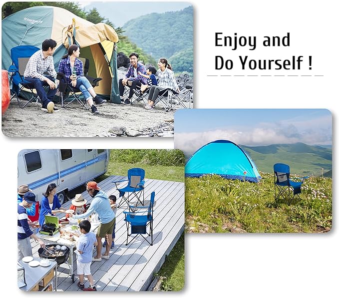 Outdoor Camping Chairs Set of 2 Folding Portable Foldable Lawn Chair Support 300lbs with Cooling Mesh Backrest 2 Cup Holder Side Pocket for Concert Carry Bag for Sports(Blue Mesh2 Pack)