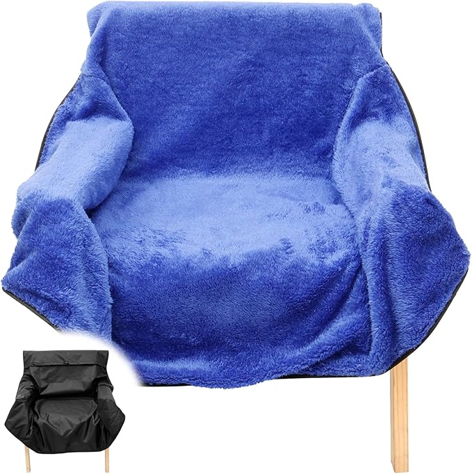 Reversible Cozy Seat Blanket Office Chair Blanket Polyester and Waterproof Oxford Fabric for Patio Camping Universal Fit for 90% Armchair Includes Drawstring(Blue)