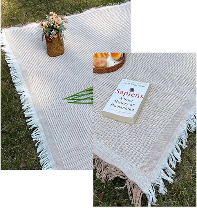 70x 70 Picnic Blanket Extra LargeLayer Outdoor Blanket for 5 to 7 AdultsCamping Grass Lawn Park Accessories Cute Couple Gifts Ideas Wedding Registry for Camping Park Beach (Khaki)